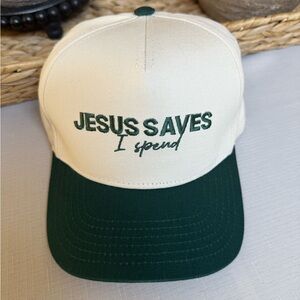 Green and White Embroidered Cap
